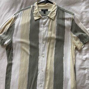 Express Men's Striped Green and White Shirt